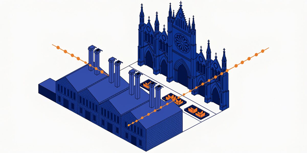 Illustration en style dessiné : paysage urbain évoquant le département Somme (80).