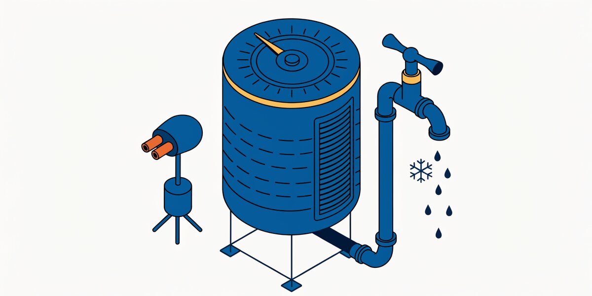 Illustration en style dessiné : chauffe-eau qui ne chauffe plus.