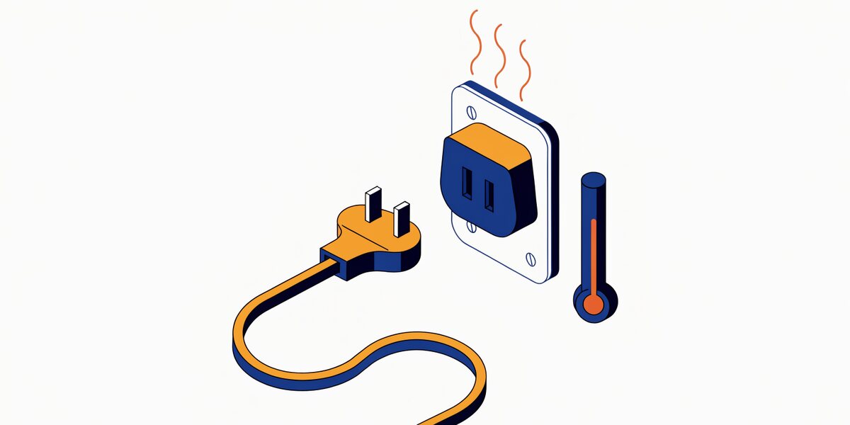 Illustration en style dessiné : prise qui chauffe.